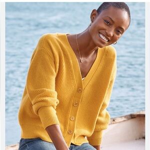 Garnet Hill 100% Ribbed Cashmere Cropped Button up cardigan chunky